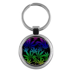 Weed Rainbow, Ganja Leafs Pattern In Colors, 420 Marihujana Theme Key Chain (round) by Casemiro