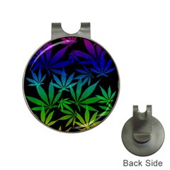 Weed Rainbow, Ganja Leafs Pattern In Colors, 420 Marihujana Theme Hat Clips With Golf Markers