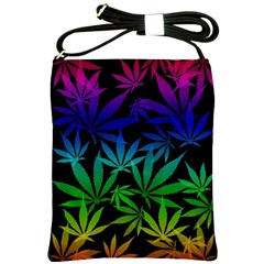 Weed Rainbow, Ganja Leafs Pattern In Colors, 420 Marihujana Theme Shoulder Sling Bag by Casemiro