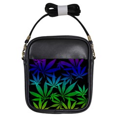 Weed Rainbow, Ganja Leafs Pattern In Colors, 420 Marihujana Theme Girls Sling Bag by Casemiro