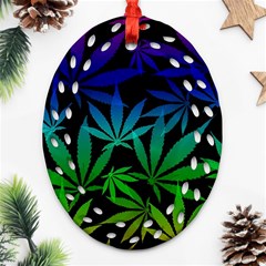 Weed Rainbow, Ganja Leafs Pattern In Colors, 420 Marihujana Theme Ornament (oval Filigree) by Casemiro