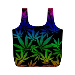 Weed Rainbow, Ganja Leafs Pattern In Colors, 420 Marihujana Theme Full Print Recycle Bag (m) by Casemiro