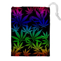 Weed Rainbow, Ganja Leafs Pattern In Colors, 420 Marihujana Theme Drawstring Pouch (4xl) by Casemiro