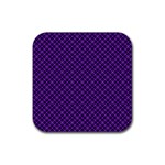 Purple, black and yellow color plaid, retro tartan pattern Rubber Coaster (Square)  Front