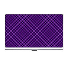 Purple, Black And Yellow Color Plaid, Retro Tartan Pattern Business Card Holder by Casemiro