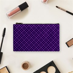 Purple, Black And Yellow Color Plaid, Retro Tartan Pattern Cosmetic Bag (small) by Casemiro