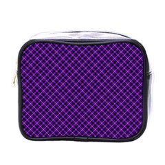 Purple, Black And Yellow Color Plaid, Retro Tartan Pattern Mini Toiletries Bag (one Side) by Casemiro