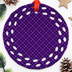 Purple, Black And Yellow Color Plaid, Retro Tartan Pattern Ornament (round Filigree) by Casemiro