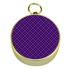 Purple, Black And Yellow Color Plaid, Retro Tartan Pattern Gold Compasses by Casemiro