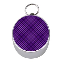 Purple, Black And Yellow Color Plaid, Retro Tartan Pattern Mini Silver Compasses by Casemiro