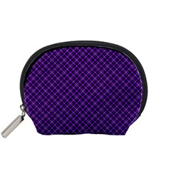 Purple, Black And Yellow Color Plaid, Retro Tartan Pattern Accessory Pouch (small) by Casemiro