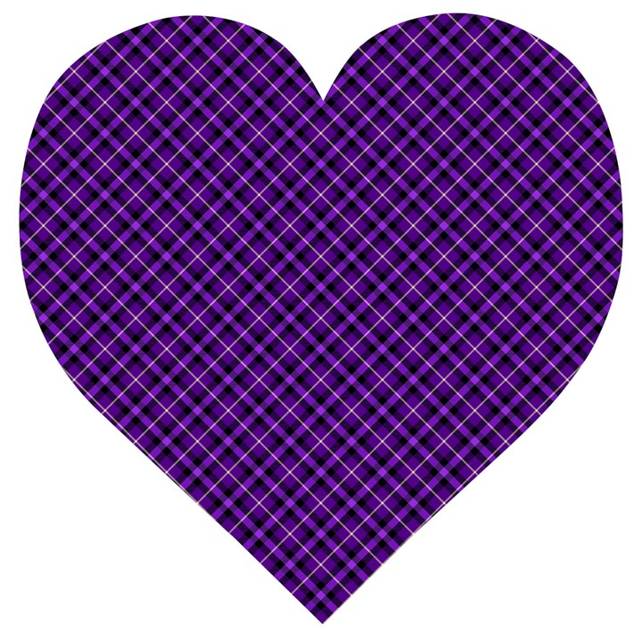 Purple, black and yellow color plaid, retro tartan pattern Wooden Puzzle Heart