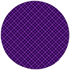 Purple, Black And Yellow Color Plaid, Retro Tartan Pattern Wooden Puzzle Round by Casemiro