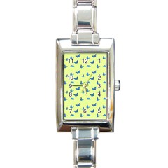 Blue Butterflies At Lemon Yellow, Nature Themed Pattern Rectangle Italian Charm Watch by Casemiro