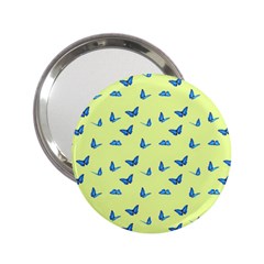 Blue Butterflies At Lemon Yellow, Nature Themed Pattern 2 25  Handbag Mirrors by Casemiro