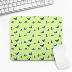 Blue Butterflies At Lemon Yellow, Nature Themed Pattern Large Mousepads by Casemiro