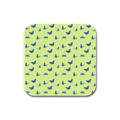 Blue Butterflies At Lemon Yellow, Nature Themed Pattern Rubber Square Coaster (4 Pack)  by Casemiro