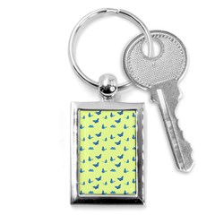 Blue Butterflies At Lemon Yellow, Nature Themed Pattern Key Chain (rectangle) by Casemiro