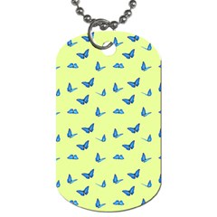 Blue Butterflies At Lemon Yellow, Nature Themed Pattern Dog Tag (one Side)