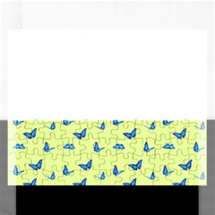 Blue Butterflies At Lemon Yellow, Nature Themed Pattern Rectangular Jigsaw Puzzl by Casemiro