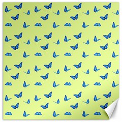 Blue Butterflies At Lemon Yellow, Nature Themed Pattern Canvas 20  X 20  by Casemiro