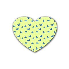 Blue Butterflies At Lemon Yellow, Nature Themed Pattern Heart Coaster (4 Pack)  by Casemiro