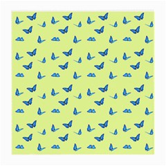 Blue Butterflies At Lemon Yellow, Nature Themed Pattern Medium Glasses Cloth (2 Sides) by Casemiro