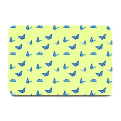 Blue Butterflies At Lemon Yellow, Nature Themed Pattern Plate Mats by Casemiro