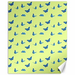 Blue Butterflies At Lemon Yellow, Nature Themed Pattern Canvas 11  X 14  by Casemiro