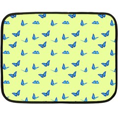 Blue Butterflies At Lemon Yellow, Nature Themed Pattern Double Sided Fleece Blanket (mini)  by Casemiro