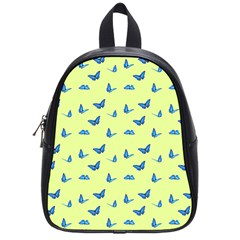 Blue Butterflies At Lemon Yellow, Nature Themed Pattern School Bag (small) by Casemiro