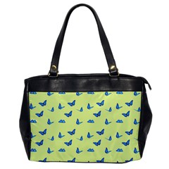 Blue Butterflies At Lemon Yellow, Nature Themed Pattern Oversize Office Handbag by Casemiro