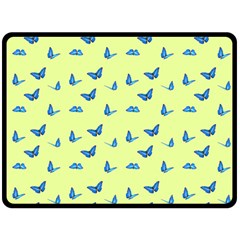 Blue Butterflies At Lemon Yellow, Nature Themed Pattern Fleece Blanket (large)  by Casemiro