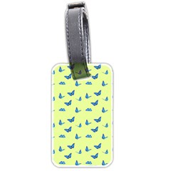 Blue Butterflies At Lemon Yellow, Nature Themed Pattern Luggage Tag (two Sides) by Casemiro