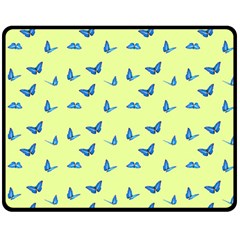 Blue Butterflies At Lemon Yellow, Nature Themed Pattern Double Sided Fleece Blanket (medium)  by Casemiro