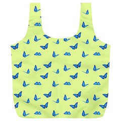 Blue Butterflies At Lemon Yellow, Nature Themed Pattern Full Print Recycle Bag (xl) by Casemiro