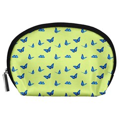 Blue Butterflies At Lemon Yellow, Nature Themed Pattern Accessory Pouch (large) by Casemiro