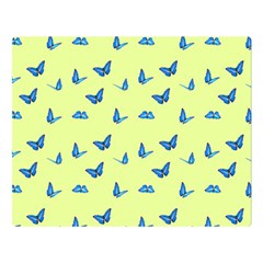 Blue Butterflies At Lemon Yellow, Nature Themed Pattern Double Sided Flano Blanket (large)  by Casemiro