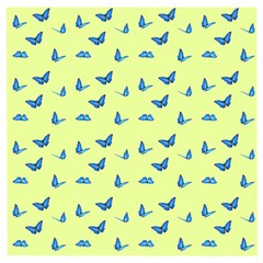 Blue Butterflies At Lemon Yellow, Nature Themed Pattern Wooden Puzzle Square by Casemiro