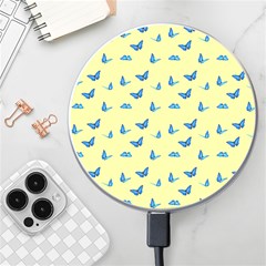 Blue Butterflies At Lemon Yellow, Nature Themed Pattern Wireless Charger by Casemiro