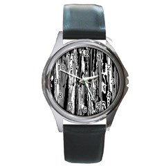 Black And White Abstract Linear Print Round Metal Watch by dflcprintsclothing