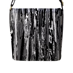 Black And White Abstract Linear Print Flap Closure Messenger Bag (l)