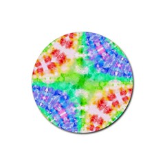 Tie Die Look Rainbow Pattern Rubber Coaster (round)  by myblueskye777