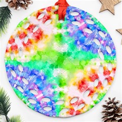 Tie Die Look Rainbow Pattern Round Filigree Ornament (two Sides) by myblueskye777