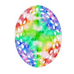 Tie Die Look Rainbow Pattern Oval Filigree Ornament (two Sides) by myblueskye777