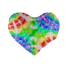 Tie Die Look Rainbow Pattern Standard 16  Premium Flano Heart Shape Cushions by myblueskye777