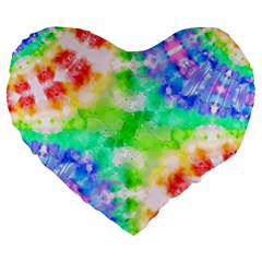 Tie Die Look Rainbow Pattern Large 19  Premium Flano Heart Shape Cushions by myblueskye777