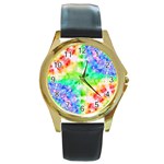 Fpd Batik Rainbow Pattern Round Gold Metal Watch Front