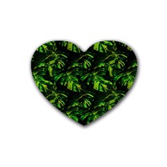 Jungle Camo Tropical Print Rubber Coaster (heart)  by dflcprintsclothing