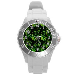 Jungle Camo Tropical Print Round Plastic Sport Watch (l) by dflcprintsclothing